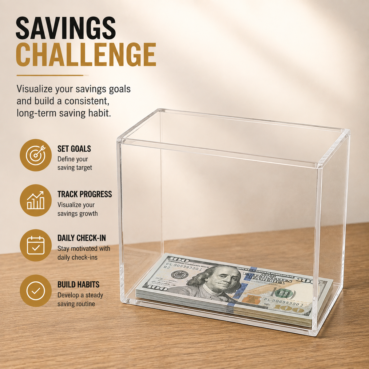 Clear Acrylic Money Saving Challenge Box